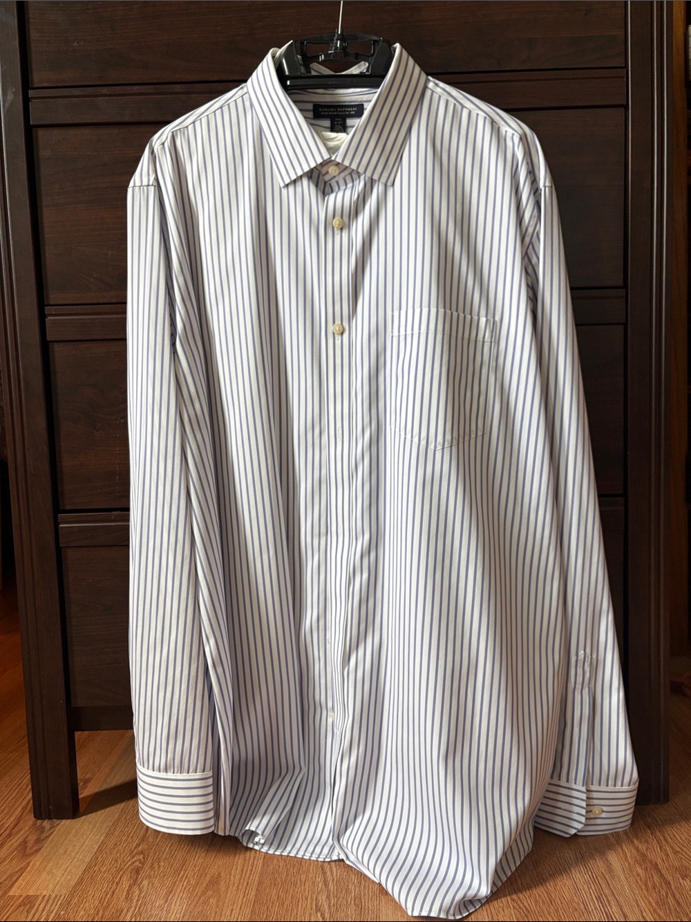 Banana Republic TALL White Dress Shirt with Light Blue Stripes - Spread Collar